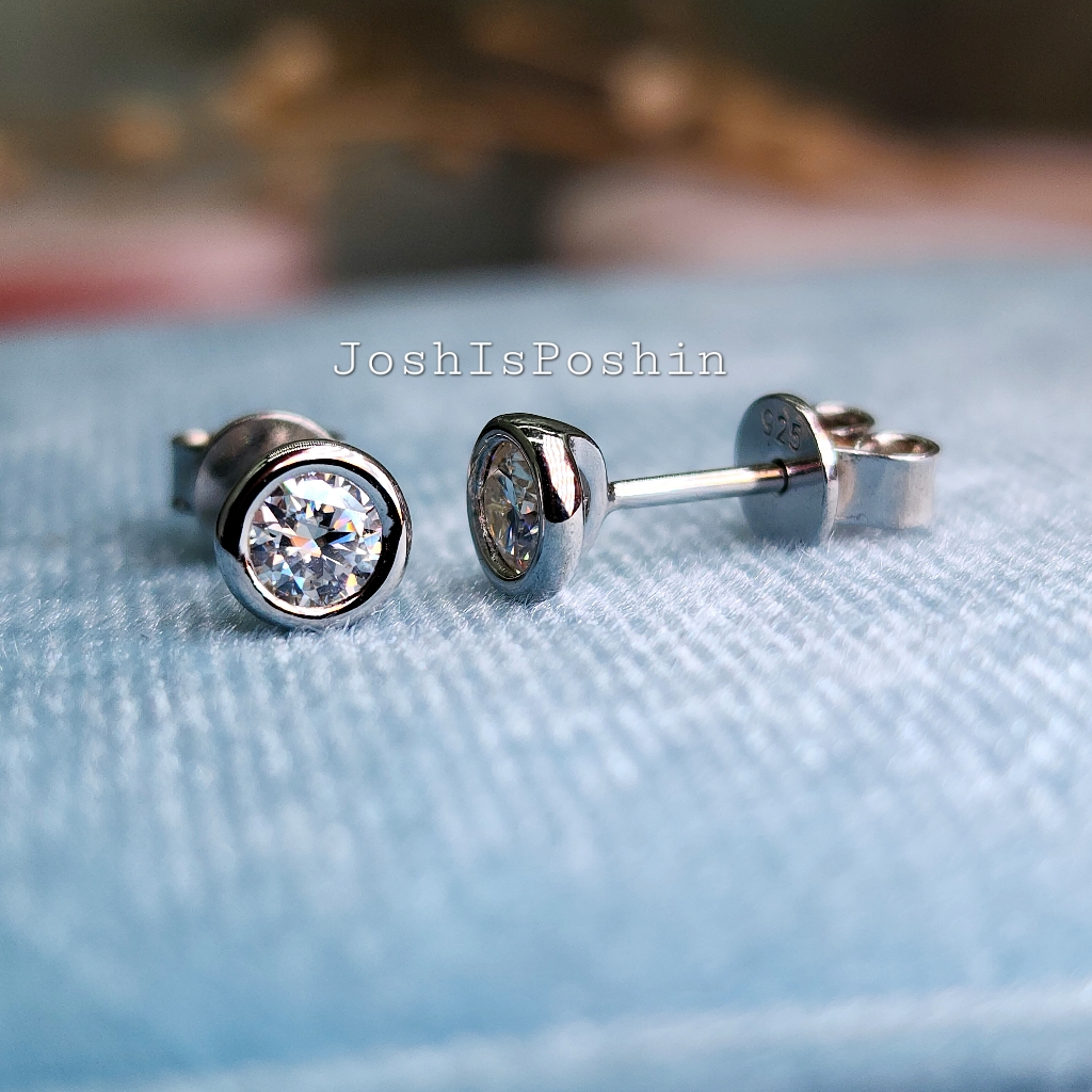 0.5ctw Moissanite Bezel Set Solitaire Earring Studs In Sterling Silver